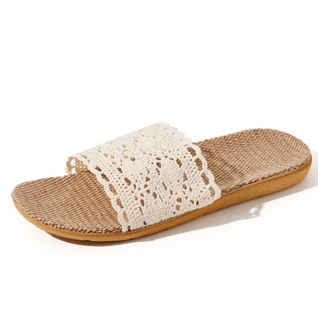 Wholesale Breathable Lightweight Summer Slippers Comfortable Natural Fiber Minimalist Linen Slippers Open-toe Sweat Absorbing