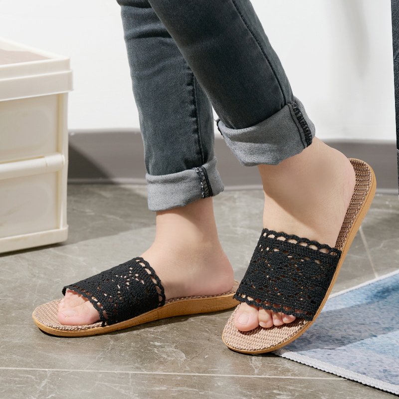 Wholesale Breathable Lightweight Summer Slippers Comfortable Natural Fiber Minimalist Linen Slippers Open-toe Sweat Absorbing