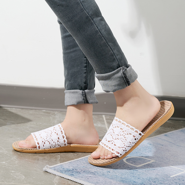Wholesale Breathable Lightweight Summer Slippers Comfortable Natural Fiber Minimalist Linen Slippers Open-toe Sweat Absorbing