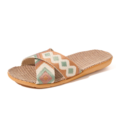 Wholesale Floor Silence Colored Linen slippers Living Room Shoes Summer slippers GeoWeave Geometric Custom Slippers