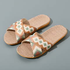 Wholesale Floor Silence Colored Linen slippers Living Room Shoes Summer slippers GeoWeave Geometric Custom Slippers