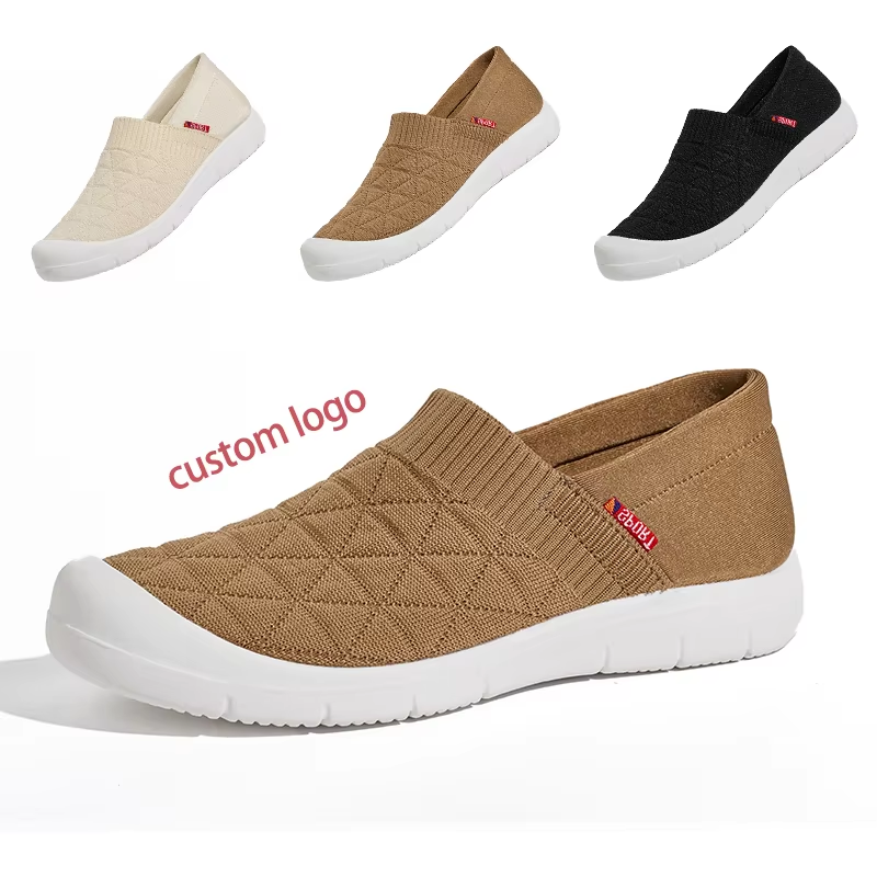 OEM Wholesale Breathable Knit Slip-On Women's Shoes Ultra Lightweight Flat Casual Loafers with Soft Flexible Soles