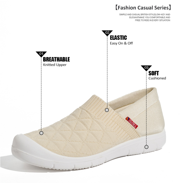 OEM Wholesale Breathable Knit Slip-On Women's Shoes Ultra Lightweight Flat Casual Loafers with Soft Flexible Soles