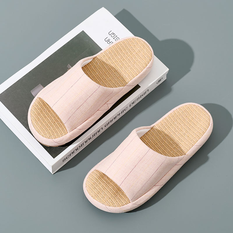 Hot Sale Thick Sole Soft Healthy Linen Slipper for Couples Wholesale Bedroom Anti-slip Couple Linen Slides Slippers