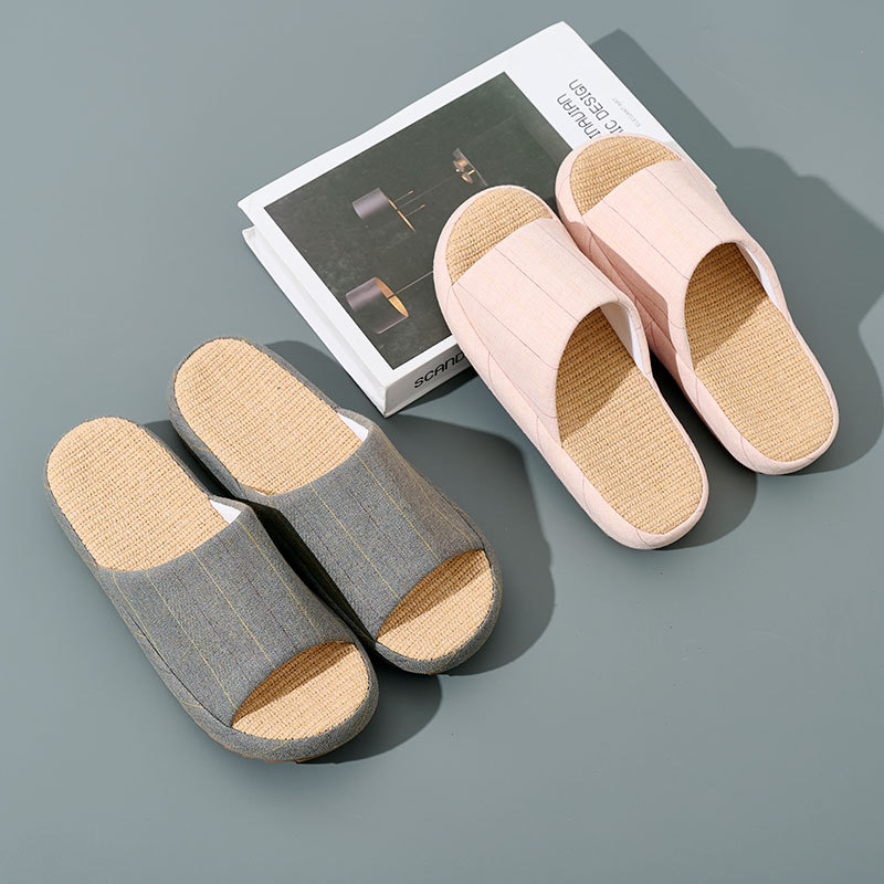 Hot Sale Thick Sole Soft Healthy Linen Slipper for Couples Wholesale Bedroom Anti-slip Couple Linen Slides Slippers