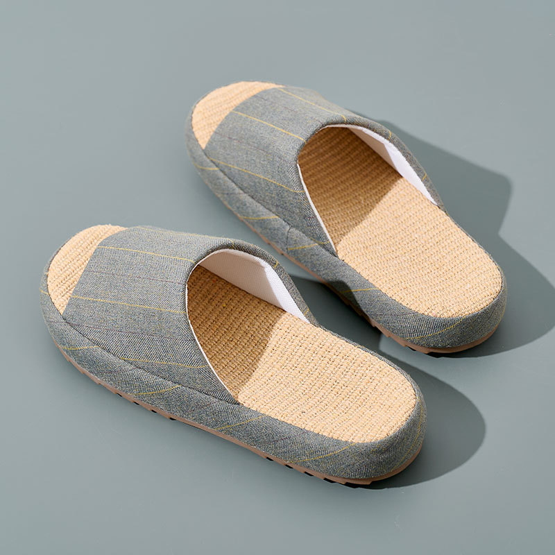 Hot Sale Thick Sole Soft Healthy Linen Slipper for Couples Wholesale Bedroom Anti-slip Couple Linen Slides Slippers