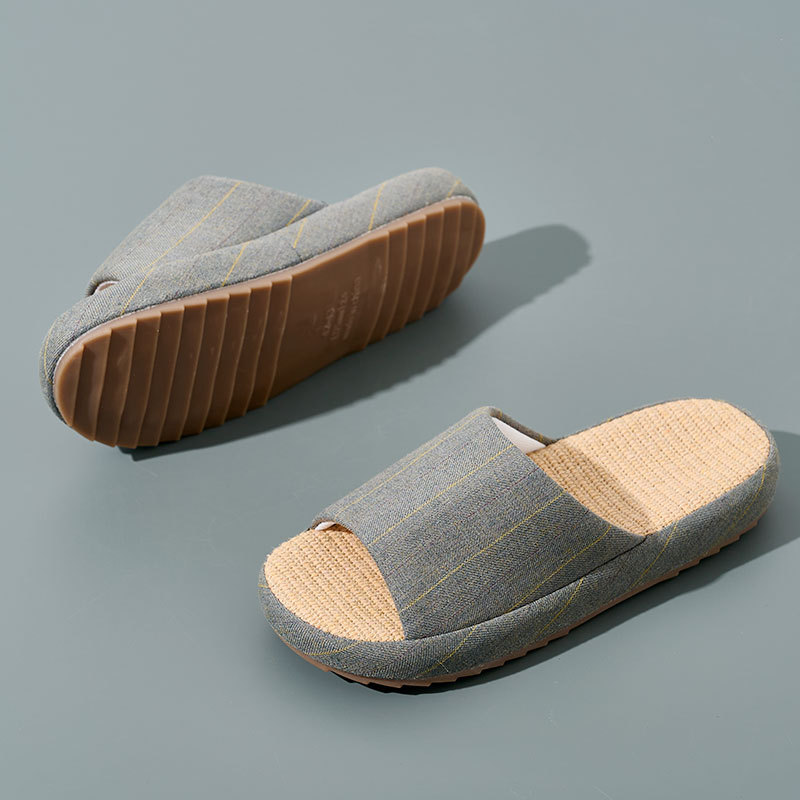 Hot Sale Thick Sole Soft Healthy Linen Slipper for Couples Wholesale Bedroom Anti-slip Couple Linen Slides Slippers
