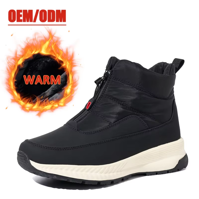 Wholesale Anti-Slip Waterproof Oxford Fabric Winter Ankle Boots Zip Warm Fleece Lining Insulated Snow Boots Customizable