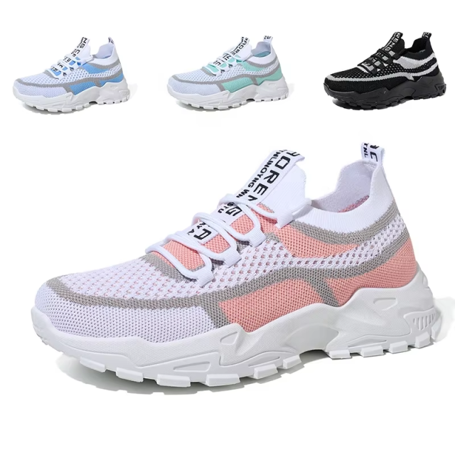 BAIRUILUN Wholesale Women Breathable Knit Walking Shoes Lightweight Mesh Sneakers Gym Shoes Outdoor Lace up Tennis Shoes
