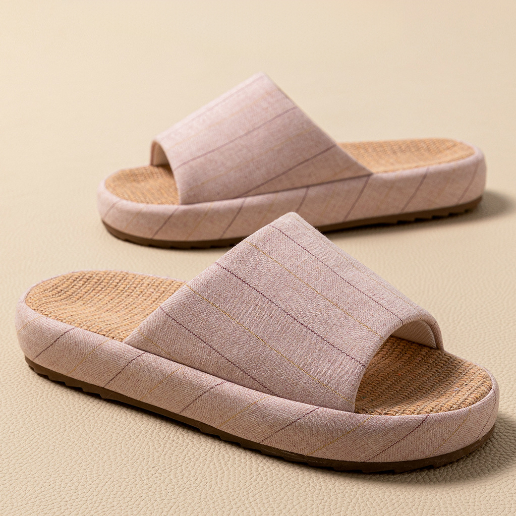 Hot Sale Thick Sole Soft Healthy Linen Slipper for Couples Wholesale Bedroom Women's Linen Slides Slippers