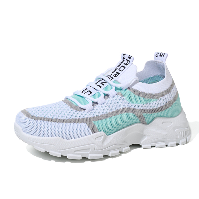 BAIRUILUN Wholesale Women Breathable Knit Walking Shoes Lightweight Mesh Sneakers Gym Shoes Outdoor Lace up Tennis Shoes