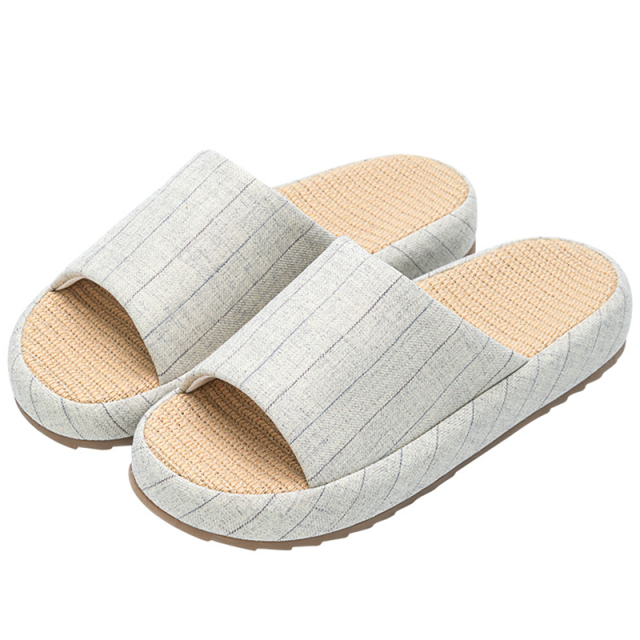 Hot Sale Thick Sole Soft Healthy Linen Slipper for Couples Wholesale Bedroom Women's Linen Slides Slippers