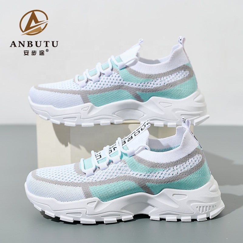 BAIRUILUN Wholesale Women Breathable Knit Walking Shoes Lightweight Mesh Sneakers Gym Shoes Outdoor Lace up Tennis Shoes