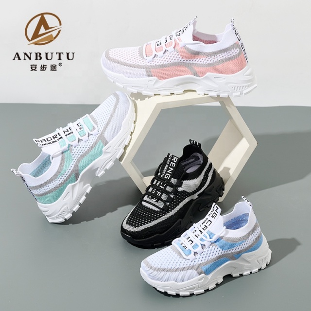 BAIRUILUN Wholesale Women Breathable Knit Walking Shoes Lightweight Mesh Sneakers Gym Shoes Outdoor Lace up Tennis Shoes