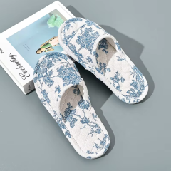 Wholesale Blue Floral Korean House Slippers Open Toe Machine Washable Soft Sole Non-Slip Silence Floor Slippers
