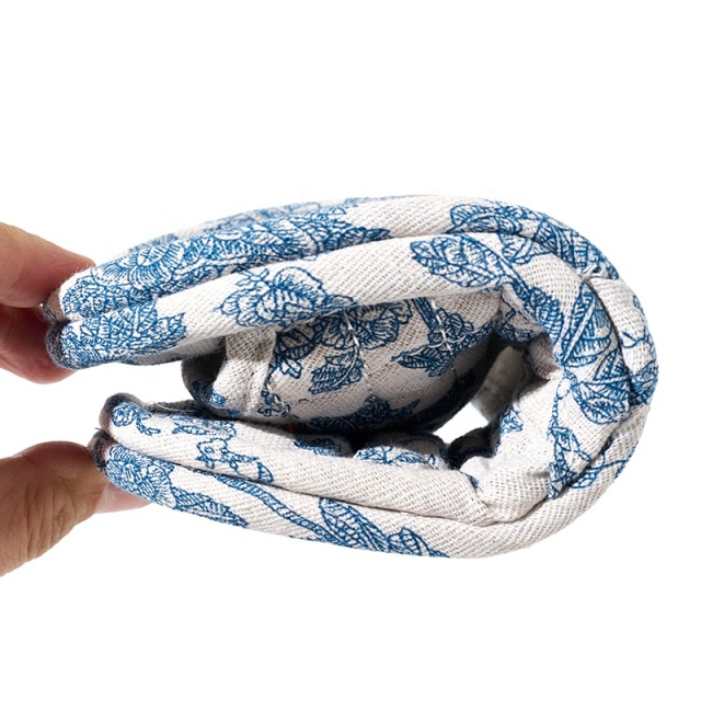 Wholesale Blue Floral Korean House Slippers Open Toe Machine Washable Soft Sole Non-Slip Silence Floor Slippers