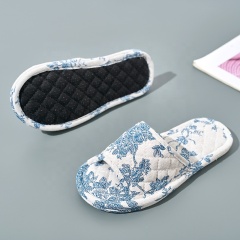 Wholesale Blue Floral Korean House Slippers Open Toe Machine Washable Soft Sole Non-Slip Silence Floor Slippers