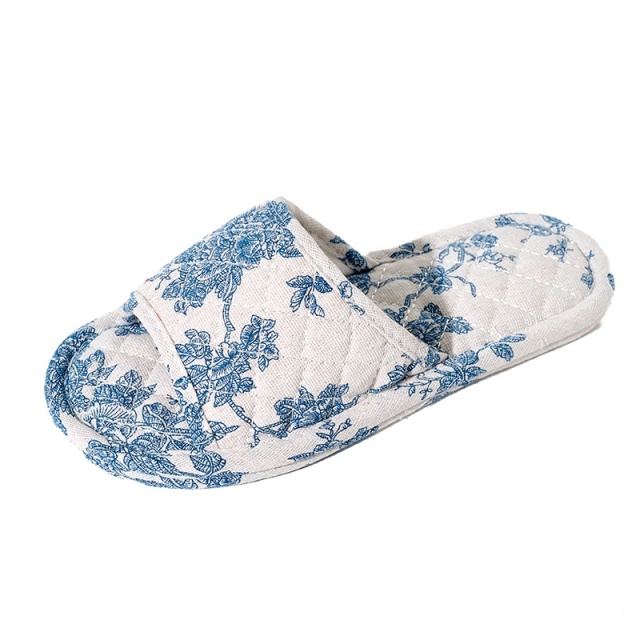 Wholesale Blue Floral Korean House Slippers Open Toe Machine Washable Soft Sole Non-Slip Silence Floor Slippers