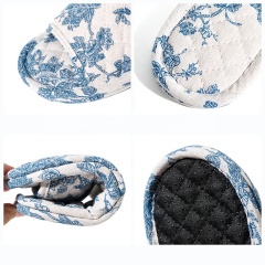Wholesale Blue Floral Korean House Slippers Open Toe Machine Washable Soft Sole Non-Slip Silence Floor Slippers
