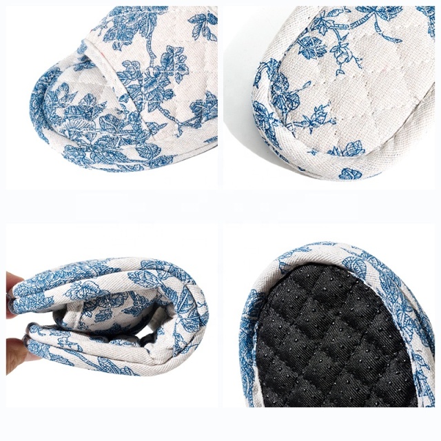 Wholesale Blue Floral Korean House Slippers Open Toe Machine Washable Soft Sole Non-Slip Silence Floor Slippers