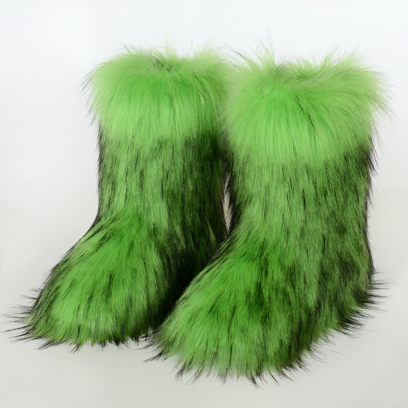 Wholesale Ready to Ship Women's Faux Fur Boots - Mid-Calf Winter Snow Boots with Fox & Raccoon Dog Style Trim