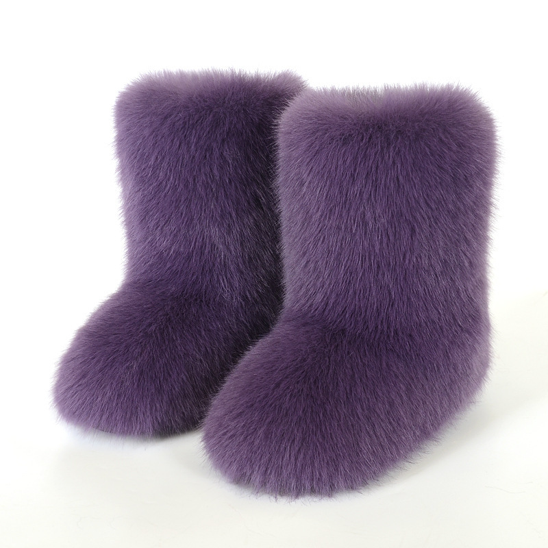 Wholesale Ready to Ship Women's Faux Fur Boots - Mid-Calf Winter Snow Boots with Fox & Raccoon Dog Style Trim