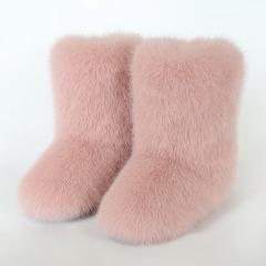Wholesale Ready to Ship Women's Faux Fur Boots - Mid-Calf Winter Snow Boots with Fox & Raccoon Dog Style Trim