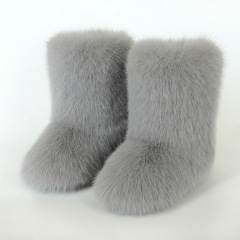 Wholesale Ready to Ship Women's Faux Fur Boots - Mid-Calf Winter Snow Boots with Fox & Raccoon Dog Style Trim