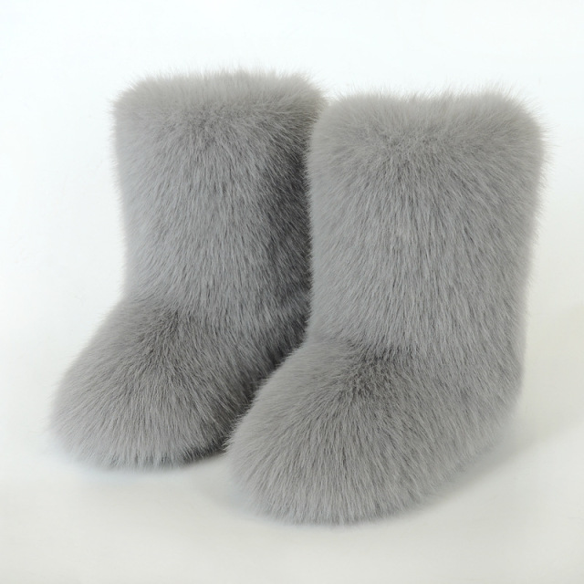 Wholesale Ready to Ship Women's Faux Fur Boots - Mid-Calf Winter Snow Boots with Fox & Raccoon Dog Style Trim