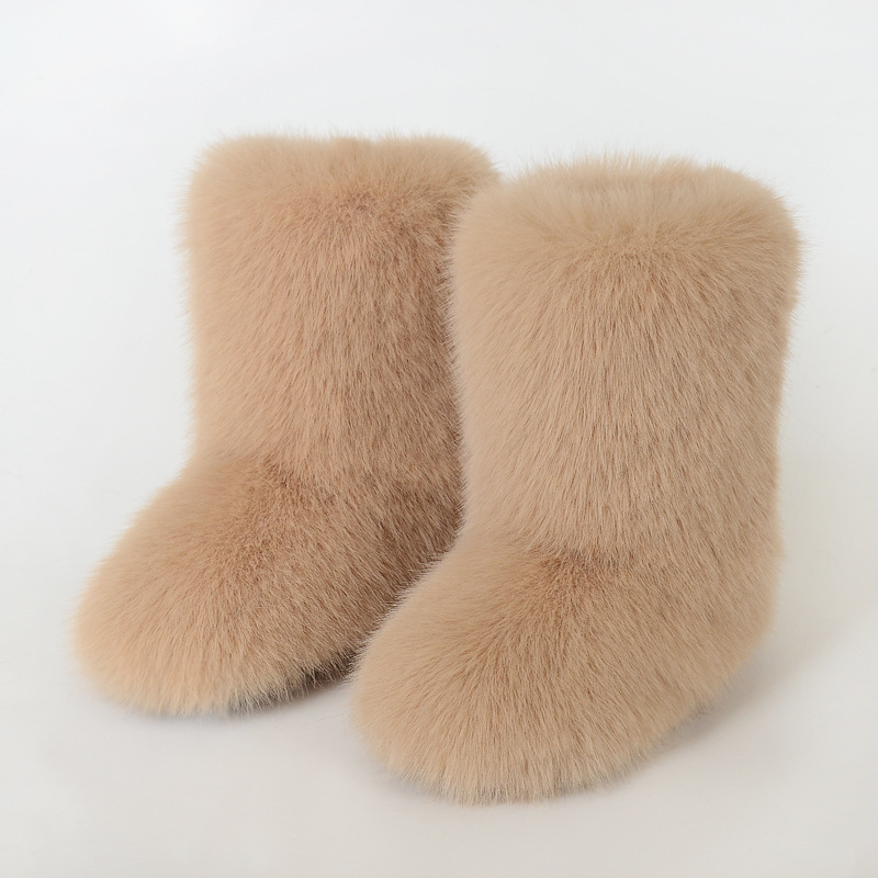 Wholesale Ready to Ship Women's Faux Fur Boots - Mid-Calf Winter Snow Boots with Fox & Raccoon Dog Style Trim
