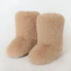 Wholesale Ready to Ship Women's Faux Fur Boots - Mid-Calf Winter Snow Boots with Fox & Raccoon Dog Style Trim