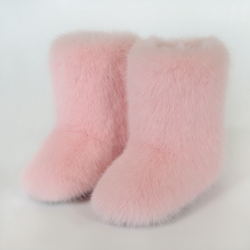 Wholesale Ready to Ship Women's Faux Fur Boots - Mid-Calf Winter Snow Boots with Fox & Raccoon Dog Style Trim