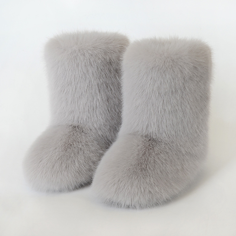 Wholesale Ready to Ship Women's Faux Fur Boots - Mid-Calf Winter Snow Boots with Fox & Raccoon Dog Style Trim