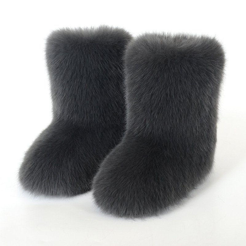 Wholesale Ready to Ship Women's Faux Fur Boots - Mid-Calf Winter Snow Boots with Fox & Raccoon Dog Style Trim