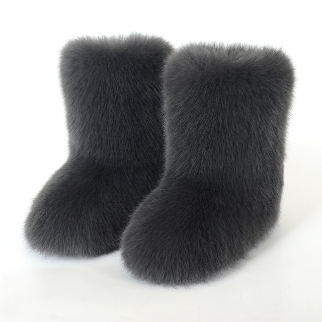 Wholesale Ready to Ship Women's Faux Fur Boots - Mid-Calf Winter Snow Boots with Fox & Raccoon Dog Style Trim