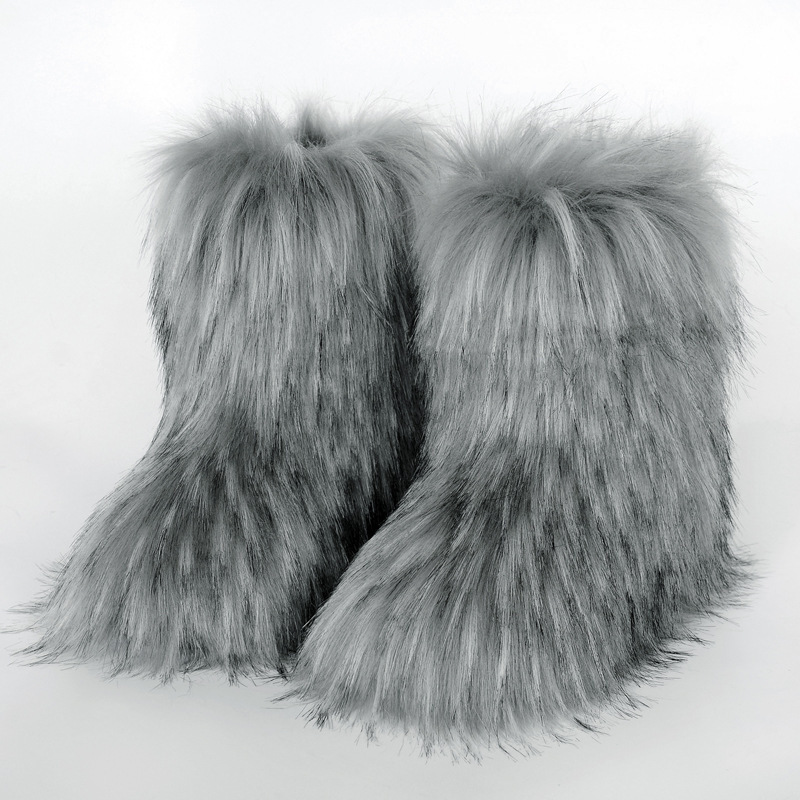 Wholesale Ready to Ship Women's Faux Fur Boots - Mid-Calf Winter Snow Boots with Fox & Raccoon Dog Style Trim