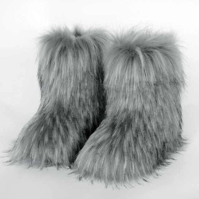 Wholesale Ready to Ship Women's Faux Fur Boots - Mid-Calf Winter Snow Boots with Fox & Raccoon Dog Style Trim