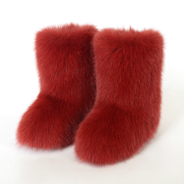 Wholesale Ready to Ship Women's Faux Fur Boots - Mid-Calf Winter Snow Boots with Fox & Raccoon Dog Style Trim