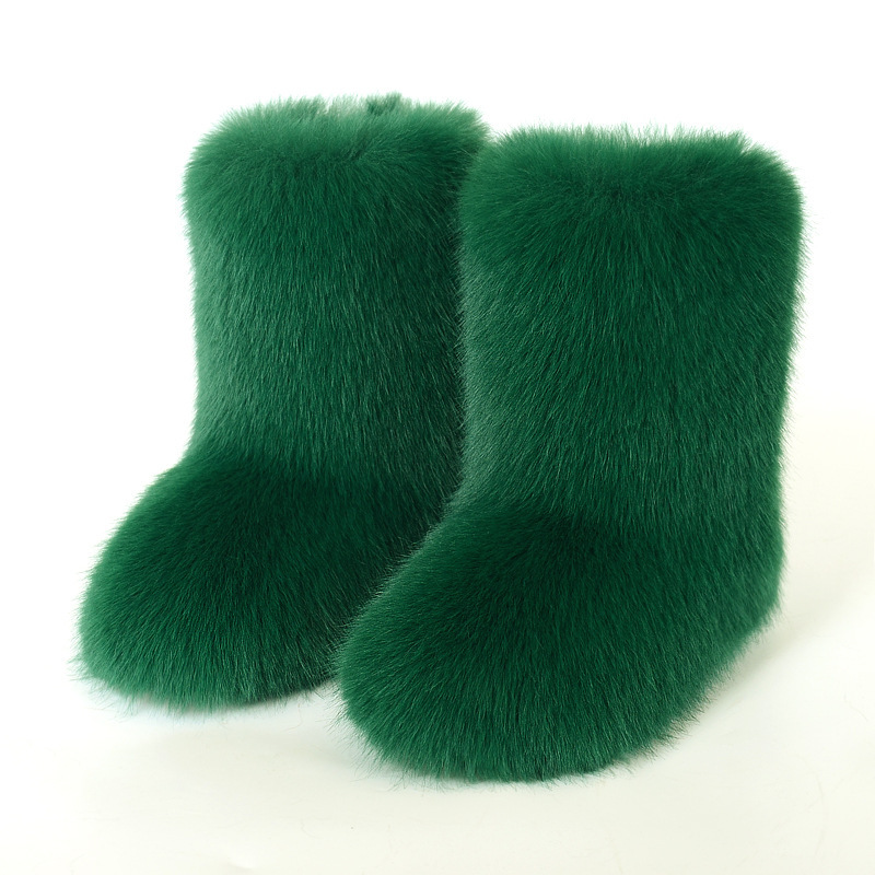 Wholesale Ready to Ship Women's Faux Fur Boots - Mid-Calf Winter Snow Boots with Fox & Raccoon Dog Style Trim