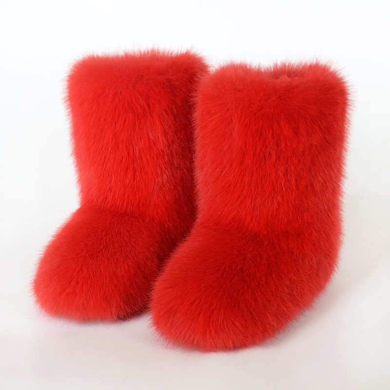 Wholesale Ready to Ship Women's Faux Fur Boots - Mid-Calf Winter Snow Boots with Fox & Raccoon Dog Style Trim
