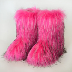 Wholesale Ready to Ship Women's Faux Fur Boots - Mid-Calf Winter Snow Boots with Fox & Raccoon Dog Style Trim