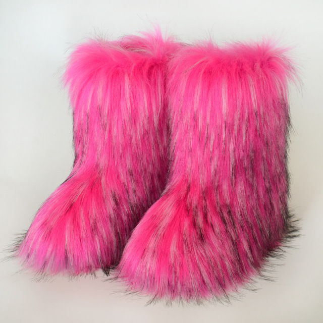 Wholesale Ready to Ship Women's Faux Fur Boots - Mid-Calf Winter Snow Boots with Fox & Raccoon Dog Style Trim