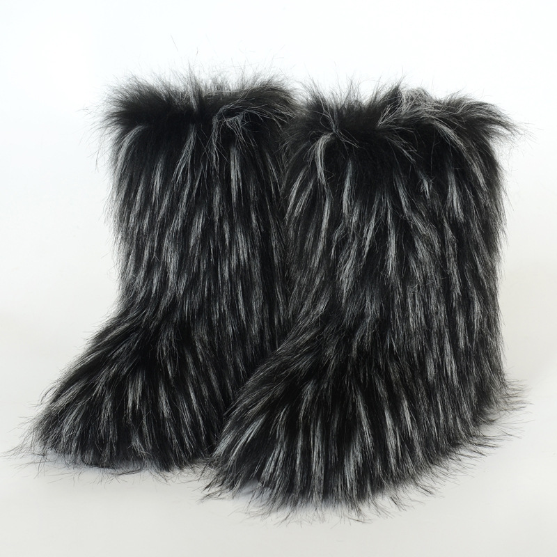 Wholesale Ready to Ship Women's Faux Fur Boots - Mid-Calf Winter Snow Boots with Fox & Raccoon Dog Style Trim