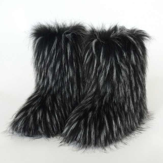 Wholesale Ready to Ship Women's Faux Fur Boots - Mid-Calf Winter Snow Boots with Fox & Raccoon Dog Style Trim