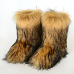 Wholesale Ready to Ship Women's Faux Fur Boots - Mid-Calf Winter Snow Boots with Fox & Raccoon Dog Style Trim