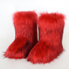 Wholesale Ready to Ship Women's Faux Fur Boots - Mid-Calf Winter Snow Boots with Fox & Raccoon Dog Style Trim