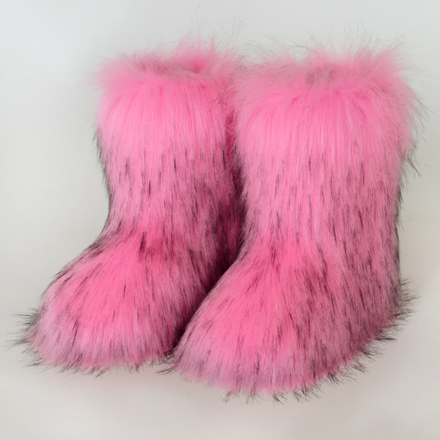 Wholesale Ready to Ship Women's Faux Fur Boots - Mid-Calf Winter Snow Boots with Fox & Raccoon Dog Style Trim
