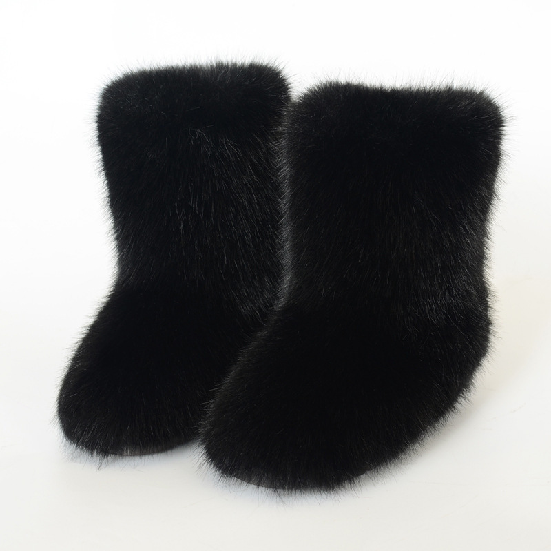 Wholesale Ready to Ship Women's Faux Fur Boots - Mid-Calf Winter Snow Boots with Fox & Raccoon Dog Style Trim