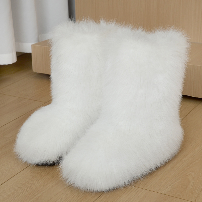 Wholesale Ready to Ship Women's Faux Fur Boots - Mid-Calf Winter Snow Boots with Fox & Raccoon Dog Style Trim