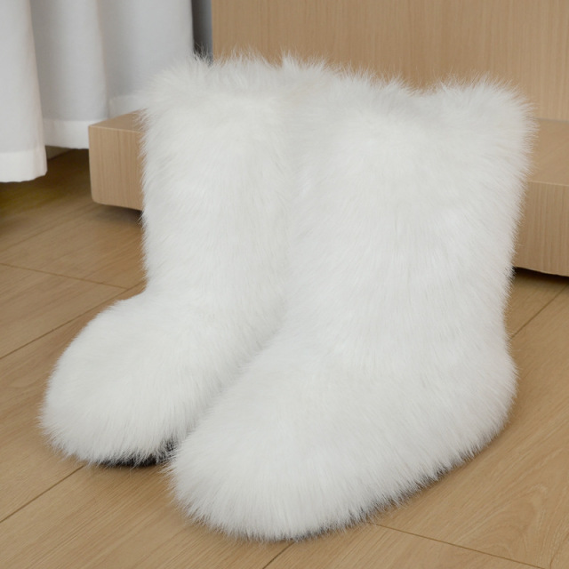 Wholesale Ready to Ship Women's Faux Fur Boots - Mid-Calf Winter Snow Boots with Fox & Raccoon Dog Style Trim